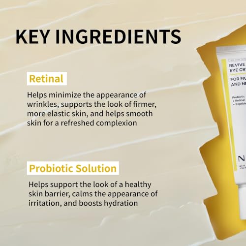 NIDA Revive Eye Cream For Face And Neck | Probiotic Solution, Retinal, Peptide | Wrinkles, Fine Lines, Cell Turnover, Firm Skin Texture, Radiant Skin, Moisture Retention | 1.35 fl. oz., 40ml