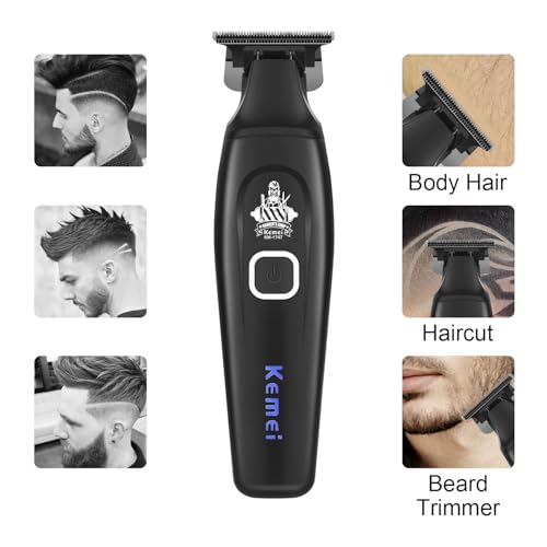 KEMEI Professional Hair Clipper & Cordless Barber Trimmer for Men, Clippers for Hair Cutting, Rechargeable T-Shaped Beard Trimmer, USB Charging, Gifts for Men