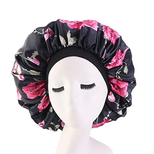 Deepth 3 Pieces Extra Large Printed Sleep Cap Jumbo Cap Large Satin Bonnet with Comfort Elastic Band