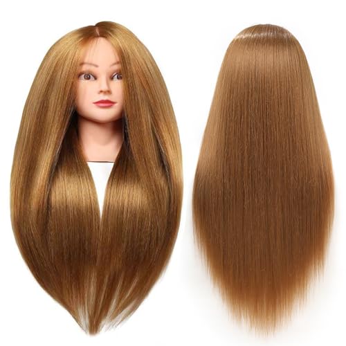 Mannequin Head with Hair 80% Human Hair Doll Head 26"-28" Hairdresser Practice Training Head Cosmetology Manikin with 9 Tools and Clamp - #27 Honey Golden