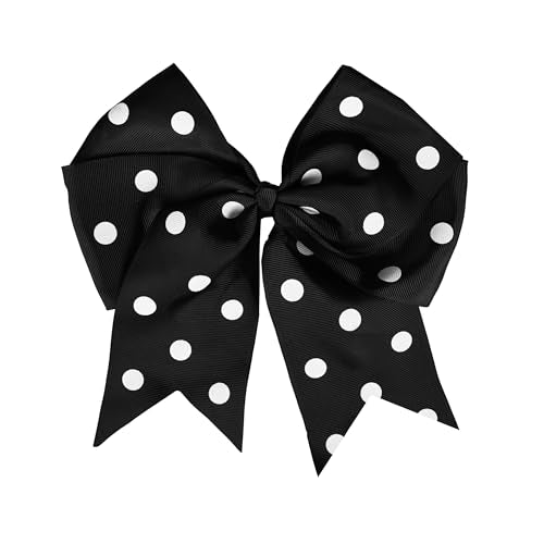 7.5 Inch Polka Dot Hair Bow with Tails Grosgrain Ribbon Hair Clip (Black)