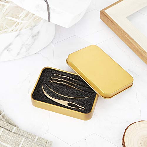 WILLBOND 5 Pcs Dreadlock Interlocking Tool for Locs with Metal Box Sisterlock Retighten Tool for Dreadlocks Interlocks Crochet Braiding Hair Tightening Maintaining Extensions Accessory£¨Gold£©