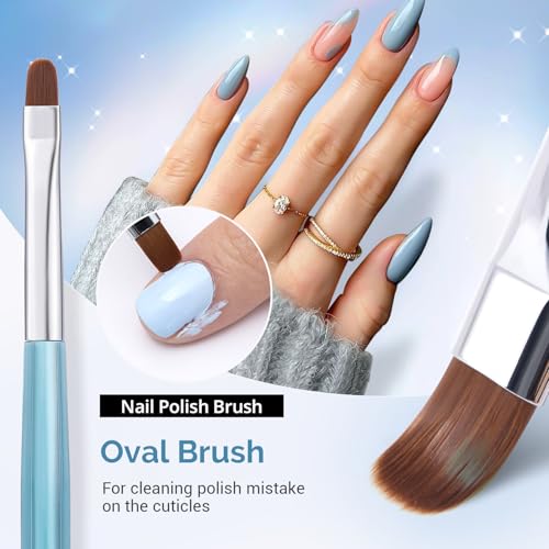 AIRSEE Nail Art Clean Up Brushes, 3 PCS Flat/Oval/Fine Angled Gel Nail Brush for Cleaning Polish Mistake on the Cuticles, Painting Brushes, Art Design DIY Tools, Blue