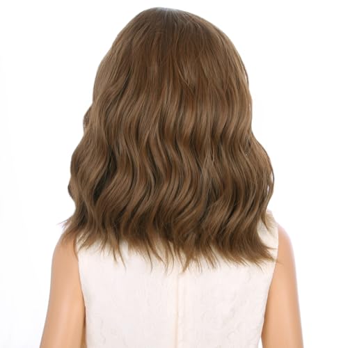 Kids Chocolate Brown Wig Child Light Brown Wig Short Bob Wavy Cury Wig Girls Brown Hair Synthetic 12" Wigs with Wig Cap
