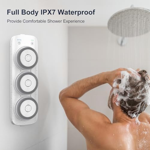 Wall-Mounted Electric Back Scrubber for Shower, 360¡Æ Electric Spin Shower Cleaner Brush with Replaceable Super Soft Brush Heads, 3 Levels Adjustable Height Adjustable for Daily Bath and Deep Cleaning