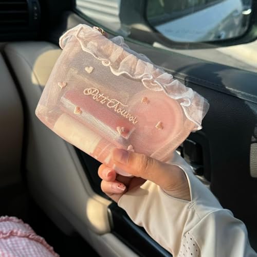 Cute Makeup Bag Y2k Cosmetic Bag for Purse Coquette Aesthetic Make Up Bag Bow Aesthetic Bag (Pink)