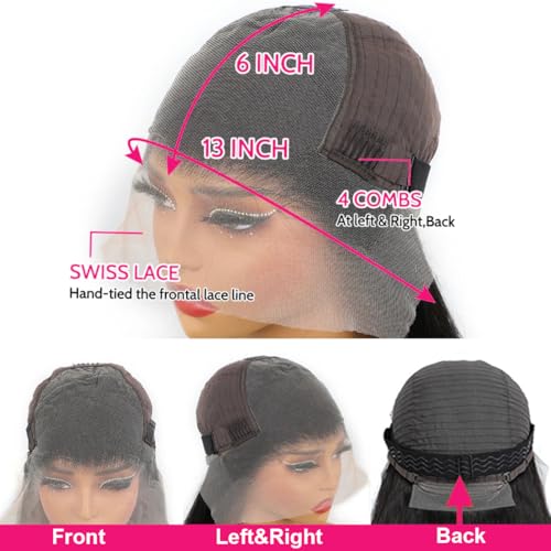 13x6 HD Lace Front Wigs Human Hair Body Wave Lace Front Wigs for Black Women Glueless Wigs Human Hair Pre Plucked with Baby Hair 200 Density Brazilian Human Hair Wig Natural Color 20 Inch
