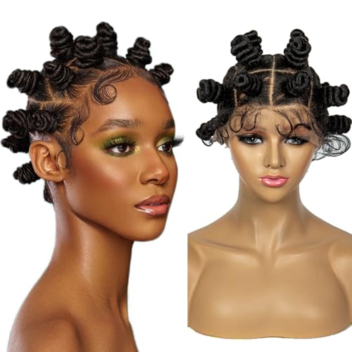 Bantu Knots Wig Braided Wigs for Black Women Transparent HD Full Lace Knotless Box Braided Wig Loc Wig Synthetic Lace Front Braided Wigs with Baby Hair Handmade Faux Locs Wig