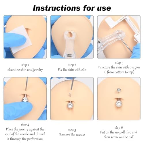 QWALIT Belly Button Piercing Gun Kit - Silver Navel Piercing Gun