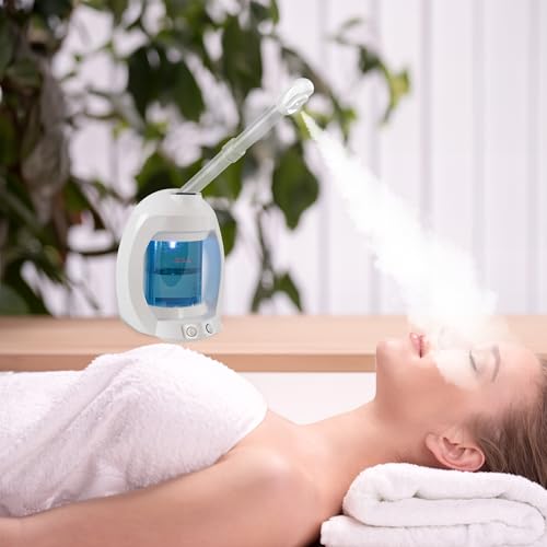 Facial Steamer-Face Steamer for Facial Deep Cleaning, Vaporizador Facial for Esthetician and Nano Ionic Hot Steam for Face, Professional Facial Steamer with a Headband and Acne Needle Set.(Blue)