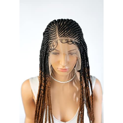 Wow Braids Cornrow Side Part Braids Synthetic Lace Front Wig - Ombre Color 2/30-26 Inches. Light Synthetic Hand Braided Wigs for Black Women.