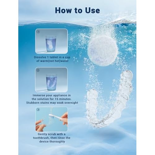 Retainer Cleaner Tablets (120 pcs), Denture Cleaning Tablets for Invisalign, Night Mouth Guard for Aligners, Remove Odors Stains and Plaque, Quick Cleanser, Mint Fresh Flavor, 4 Month Supply