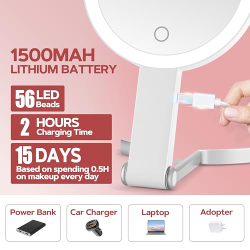 MIYADIVA Lighted Makeup Mirror, 30X Magnifying Mirror with Light and Adjustable Brightness, Hanging and Handheld Mirror with Handle, Portable Travel Makeup Mirror with Lights, Vanity Mirrors for Women