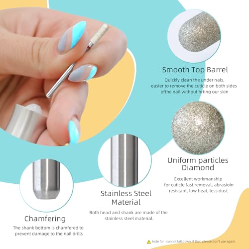 4mm Round Barrel Cuticle Clean Nail Drill Bits, Russian Diamond Nail Bit Professional Safety Under Nail Cleaner Burr for Cuticle Dead Skin, Electric Nails Drill Accessories, Fine