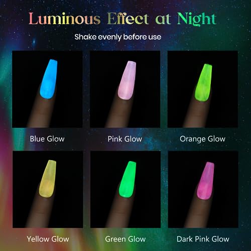 MIZHSE Glow in The Dark Gel Nail Polish, Macaroon Cat Eye Gel Polish Set with Magnet Stick, Shimmery Neon Green Blue Yellow Nail Soak Off Nail Art Spring Summer Manicure Kit Gift