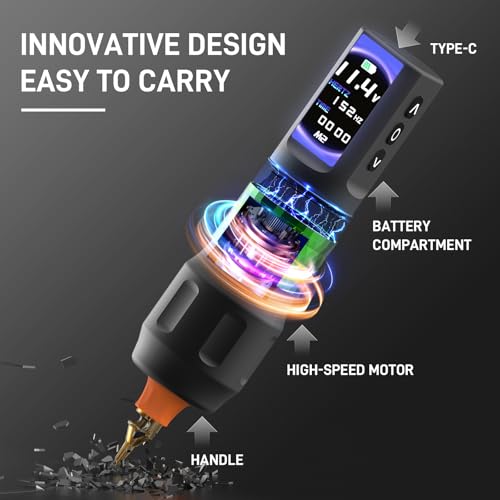 YILONG Tattoo Machine Gun, F6 Rotary Tattoo Pen with 2 Replaceable 2000mAh Batteries, OLED Display, Tattoo Equipment for Tattoo Cartridge Needles, Professionals, and Tattoo Artists (Green)