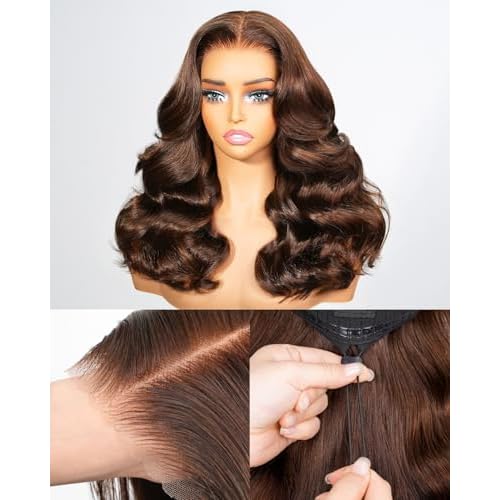 6x5 Chocolate Brown Lace Front Wigs Human Hair with Baby Hair Drawstring Wig Human Hair 210% Density Glueless Wig Pre Plucked Hairline 4# Closure Wig 20 Inch
