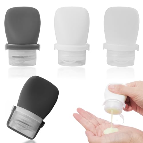 1oz Silicone Travel Bottles for Toiletries (4-Pack), TSA Approved Leakproof Toiletry Bottles with Locking Lid, Refillable Travel Size Containers for Shampoo, Body Wash, Camping & Trips