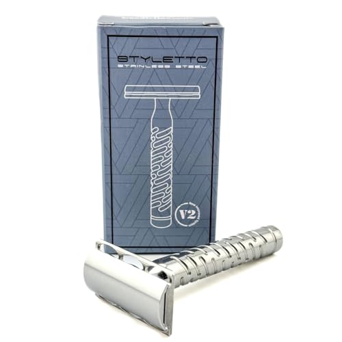 The Goodfellas' Smile Styletto V2 Double Edge Safety Razor ? 100% Stainless Steel, High Luster Finish | Made in Italy Computer Designed Head for Precise, Efficient & Comfortable Wet Shaving