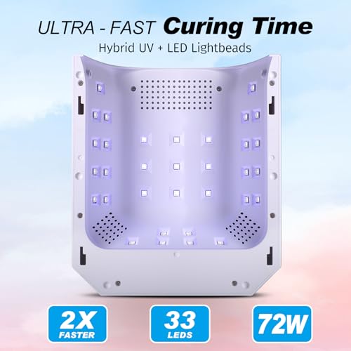 Belovedone UV Light for Gel Nails 72W Cordless LED Nail Lamp Gel Polish Dryer 4 Timer Modes Rechargeable Bling Silver Diamond Rhinestones for Salon & Home
