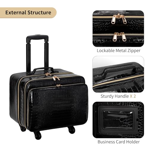 OCHEAL Rolling Makeup Train Case, 18" Carry On Travel Cosmetic Organizer Suitcase,Extra Large Trolley Makeup Storage Case On Wheels,3 Layers with 3pcs Traveling Bags for Hairstylist Cosmetology Artist