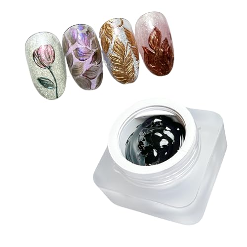 Nail Gel polish sculpture gel 5g black in colour clear stroke non wipe chrome applicable DIY at home embossed painting gel Nail solons mini 3D designs (Black, 5g)