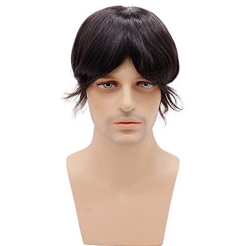 Toupee for Men 8¡±x10¡± European Virgin Human Hair Replacement Systems Men¡¯s Hairpiece Mono Lace Top with Durable PU Around Medium Light Density #2 Darkest Brown Color
