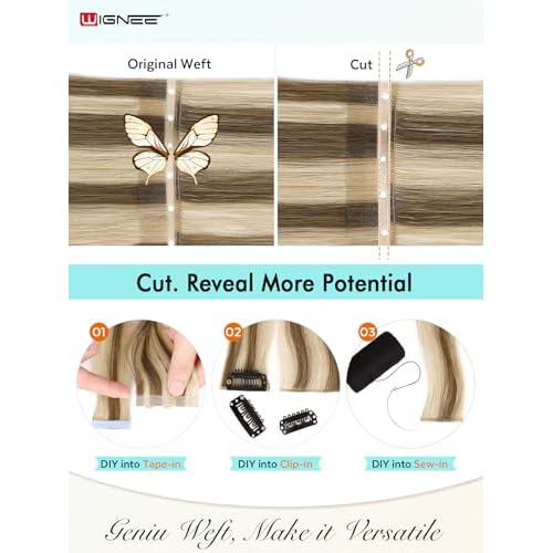 WIGNEE OVO Butterfly Hair Extensions Real Human Hair Blonde Ombre 18 Inch Seamless Invisible Glueless Salon Quality with Micro Beads Add Volume & Length for White Women(9A/60)