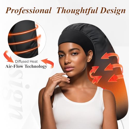 Heated Cap for Deep Conditioning: Upgraded Extra Large 10-Level Fast Heating 3 Time Settings Hair Steamer Cap for Natural Black Hair Portable Thermal Steam Cap for Home Hair Treatment - Black