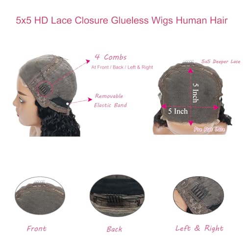 Highlight Ombre 4/27 Human Hair Wear and Go Glueless Deep Wave Curly Wet and Wavy Lace Front Wigs Pre Plucked Pre Cut 5x5 HD Lace Closure Wigs for Black Women 30 Inch