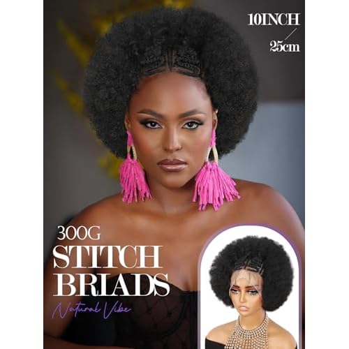 Fancy Hair Cornrow with Afro Puff Wig 13x4 HD Lace Front Zig Zag Sttiches Pre-Braided Pre Plucked Wig with Baby Hair for Black Women Transparenet Lace Frontal Natural Hairstyle
