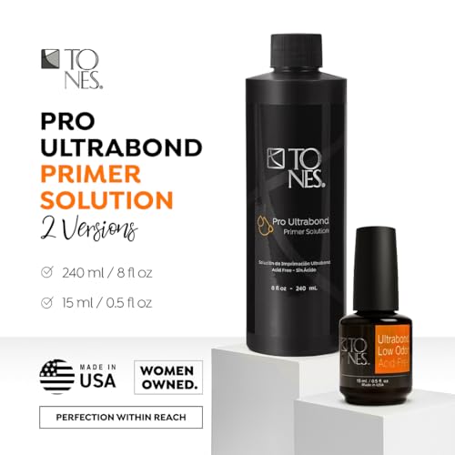 TONES Ultrabond Nail Primer - Professional Acid-Free Bonder to Prevent Lifting for Acrylic & Gel Nails - Made in USA (8 Fl Oz)