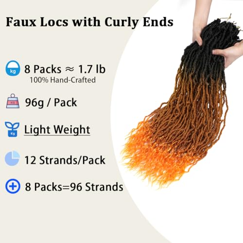 Faux Locs Crochet Hair (30 Inch) XCRUIQO Soft Locs with Curly Ends Goddess Locs Synthetic Boho Crochet Faux Locs for Women Pre Looped (8 Packs, Honey Orange)