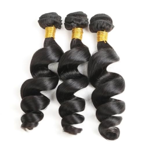 Loose Wave Human Hair Long Brazilian Virgin Bundles - Natural Black Color, Can Be Dyed and Styled - 3 Weave Bundles Total 300g - 22, 24, 26 Inch