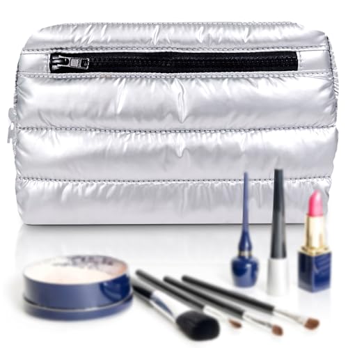 Citi Collective Premium Cosmetic Bag for Women| Makeup Travel Bag,Toiletry Bags for Women| Large Capacity Storage Waterproof Cosmetic Bag for Business, Vacation, or Weekend Traveling (Silver)