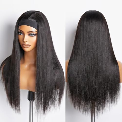 Headband Wig Human Hair Straight Headband Wigs for Black Women Glueless None Lace Wig 150% Density Straight Headband Wig Natural Colour 28 Inch