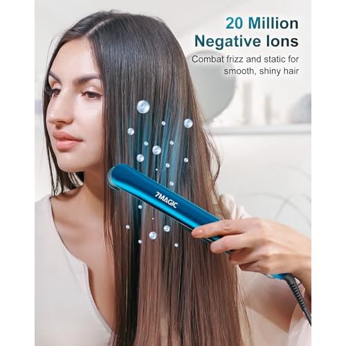 7MAGIC Hair Straightener, Ceramic Flat Iron with LCD, Professional 2 in 1 Hair Iron for Thick Hair, 11 Heat Settings Styling Tool