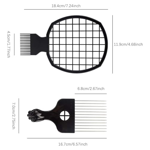 Hair Sponge Set,Afro Brush, Magic Curl Glove, Metal Pick Comb, and Twist Comb for Hairstyling (Black-6Pcs)