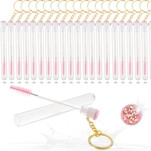 20 Pieces Disposable Mascara Wands Tubes Set Diamond Eyelash Brush Lash Wand Tube Brushes Makeup Tool Eyebrow Applicator Supplies(Pink)