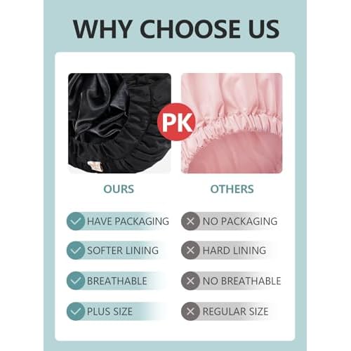 Years calm Reusable Waterproof Shower Caps for Women, Hair Caps for Showers, Double-Layer Elastic Design, for All Hairstyles, Travel-Friendly (black)