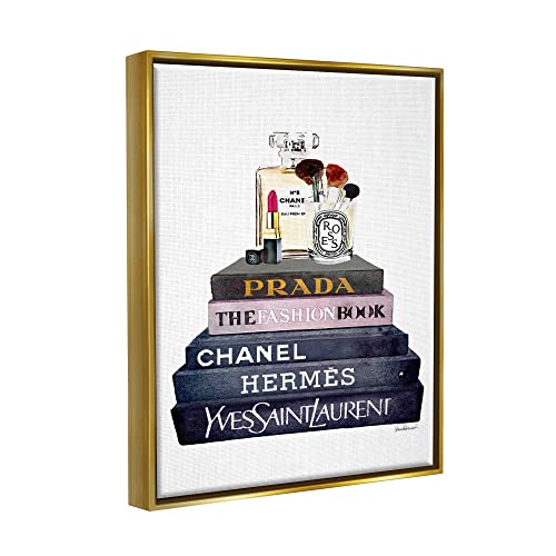 Stupell Industries Glam Fashion Book Set With Makeup, Design by Amanda Greenwood, 24 x 30, Gold Floater Framed