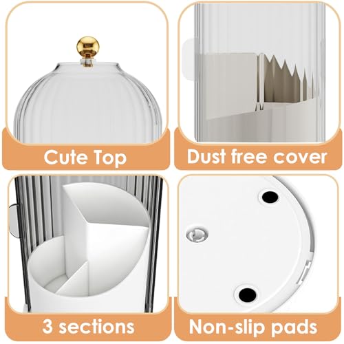 Makeup Brush Holder with Lid 360 Rotating Clear Dustproof Make Up Organizers for Vanity Bathroom Countertop, Transparent