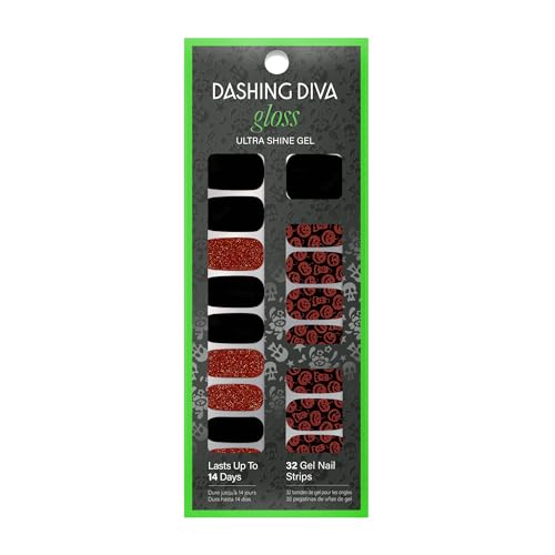 Dashing Diva Gloss Nail Strips - Hallow Queen | UV Free, Chip Resistant, Long Lasting Gel Nail Stickers | Contains 32 Nail Wraps, 1 Prep Pad, 1 Nail File