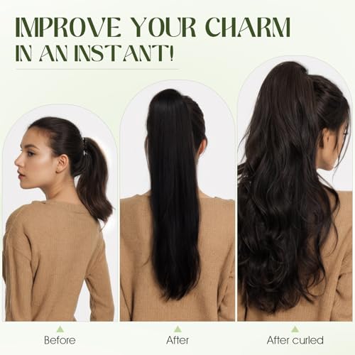 Ponytail Extension, 22 Inch Claw Clip Ponytail Extension Human Hair Long Straight Jaw Clip in Real Hair Pony Tails Hairpieces for Women Chocolate Brown