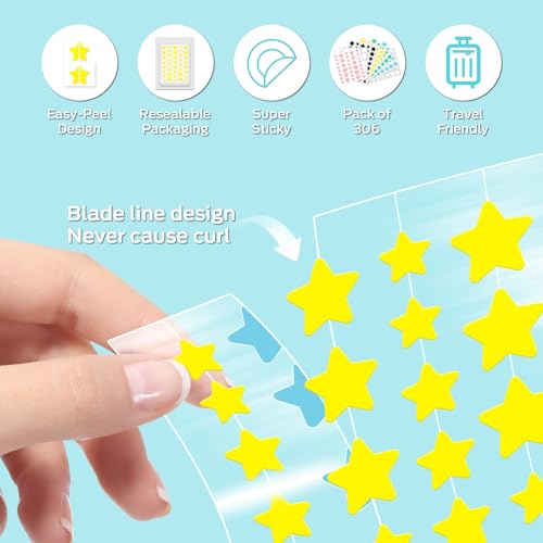 Pimple Patches,Hydrocolloid Star Pimple Patches for Face,Acne Patches for Face,Invisible Blemish Patches with Tea Tree, Salicylic Acid and Centella Asiatica 306 Count,Vegan,Suitable for All Skin Types