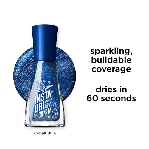 Sally Hansen Insta-Dri Crystals Nail Polish | Quick Dry, Long Lasting, Streak-Free Shine | Opaque, Shimmery | 123 Cobalt Blue | Dark Blue Nail Color.