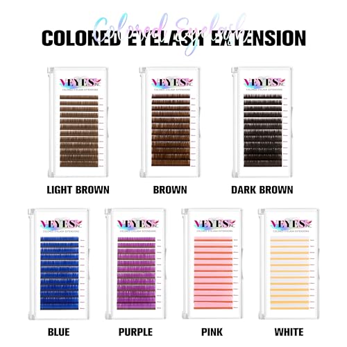 VEYES INC Colored Lash Extensions 03 05 07 15 C/D Curl 8-16mm Mixed Length Tray, Premium Individual Silk Eyelashes, Professional Supplies for Lash Techs (Dark Latte Brown 0.03 CC 8-16mm)