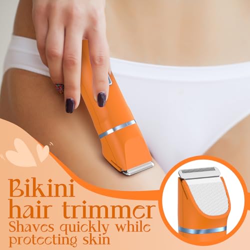 Facial Hair Removal for Women - Waterproof 2 in1 Rechargeable Eyebrow Facial Trimmer and Bikini Trimmer for Women, Painless Face Electric Razor/Shaver for Lip, Arms, Face, Peach Fuzz
