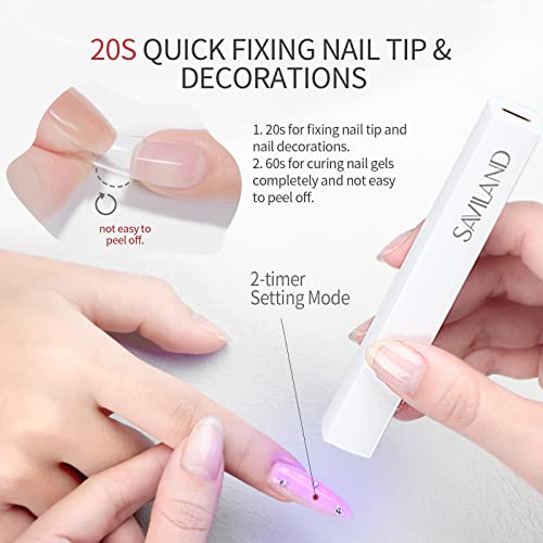 SAVILAND U V Light for Nails: Handheld Gel Lamp for Gel Nails Flash Cure Lamp for LED Nail Lamp Portable Mini Nail Dryer Polish Nail Glue USB Flashlight Home DIY Manicure Art