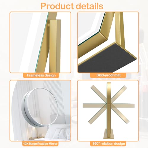 Arched Makeup Vanity Mirror with Lights 17.2" Large LED Lighted Mirror, Hollywood Make Up Mirror with Lighting, Smart Touch,Detachable 5X Magnification 360¡Æ Rotation, (Gold,Gift Box)